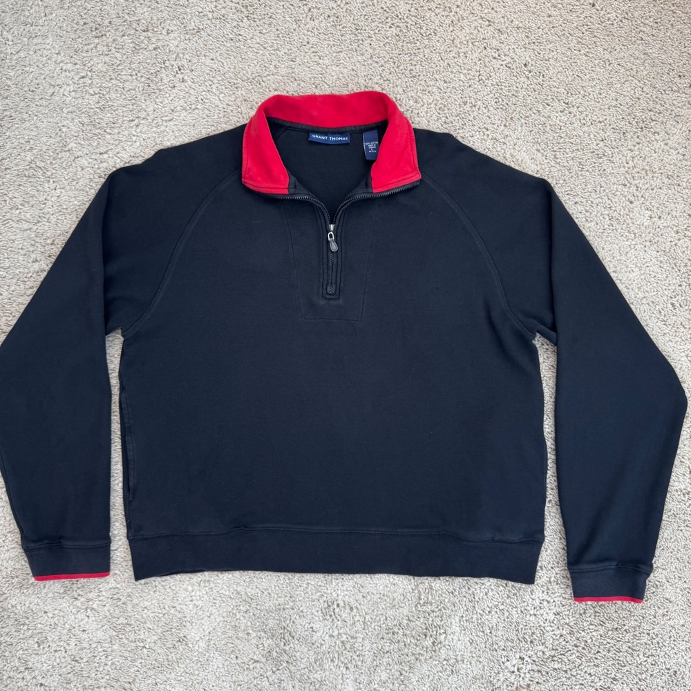 Grant Thomas Pullover Mens L 1/4 Zip Black and Red Cotton Sweatshirt Top Read - Picture 10 of 11